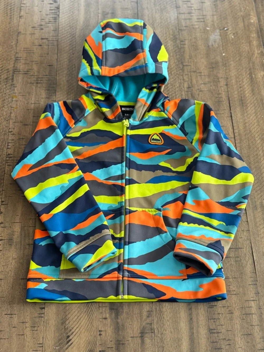 Burton Kids Zip Hoodie in Blue, Green & Orange Camo